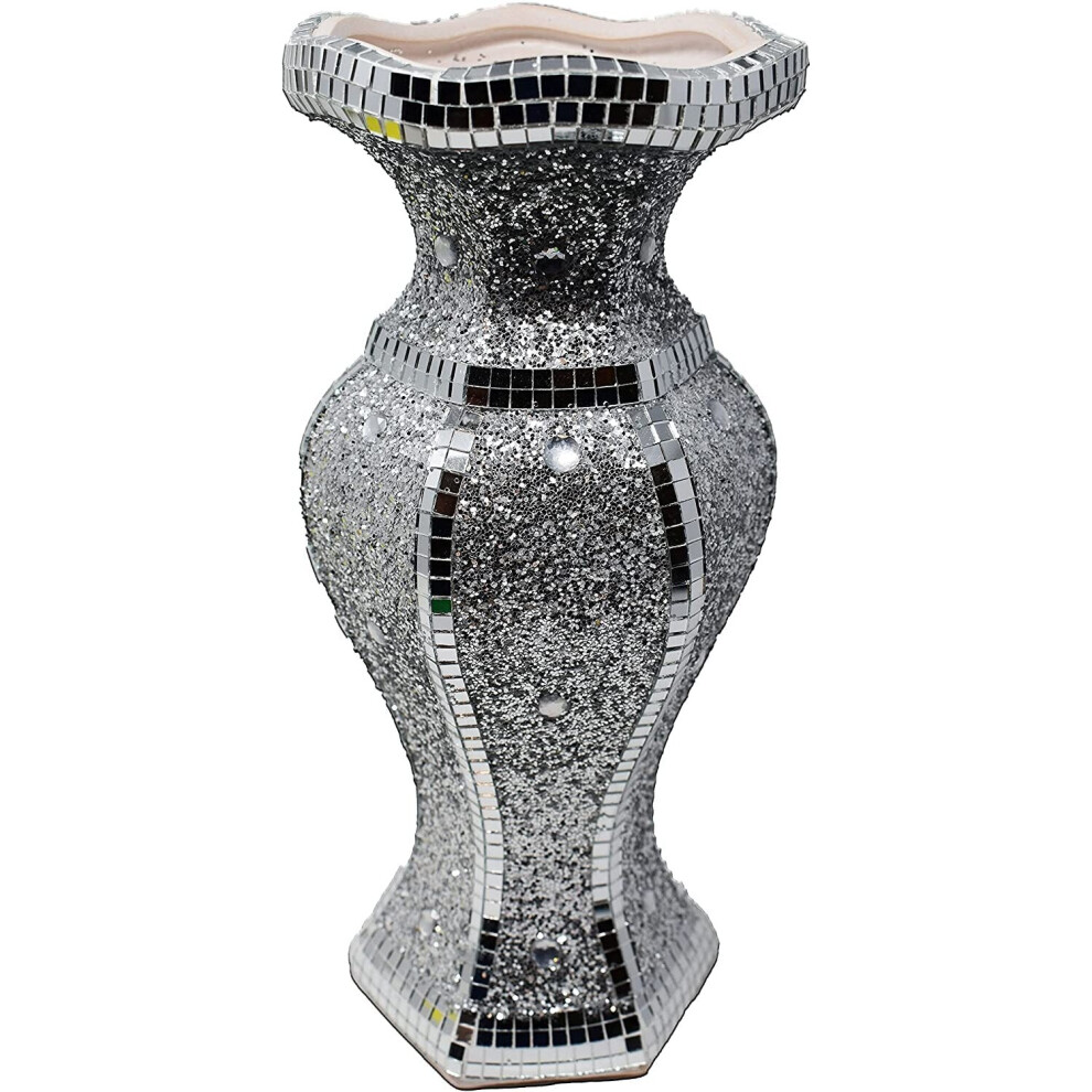 Silver & White Vase Statue Sparkle Ornament Bling Crushed Diamond Gift