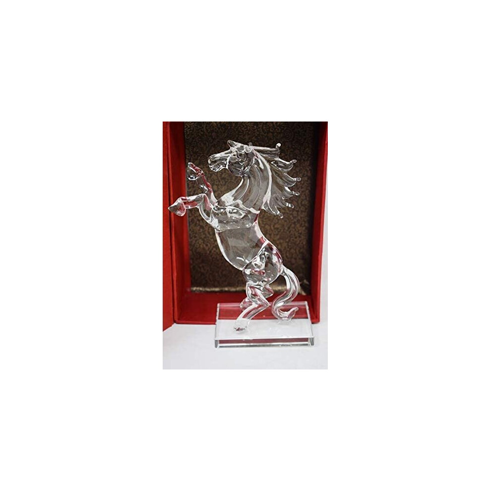 Clear Crystal Glass Horse Racing Standing Statue Figure Ornament