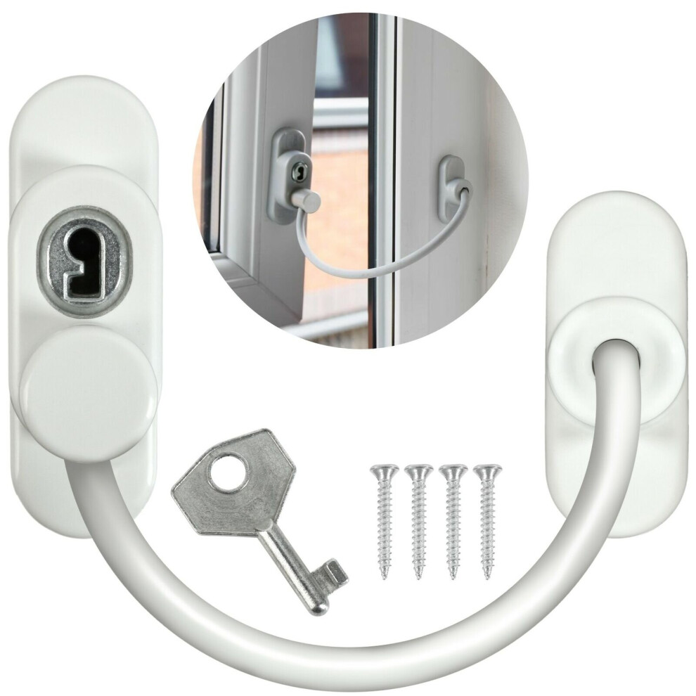 Kafte White (8Pcs) Window Door Restrictor Safety Locking Upvc Child Security Cable