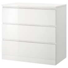 Ikea MALM Chest of 3 drawers, high-gloss white 80x78 cm