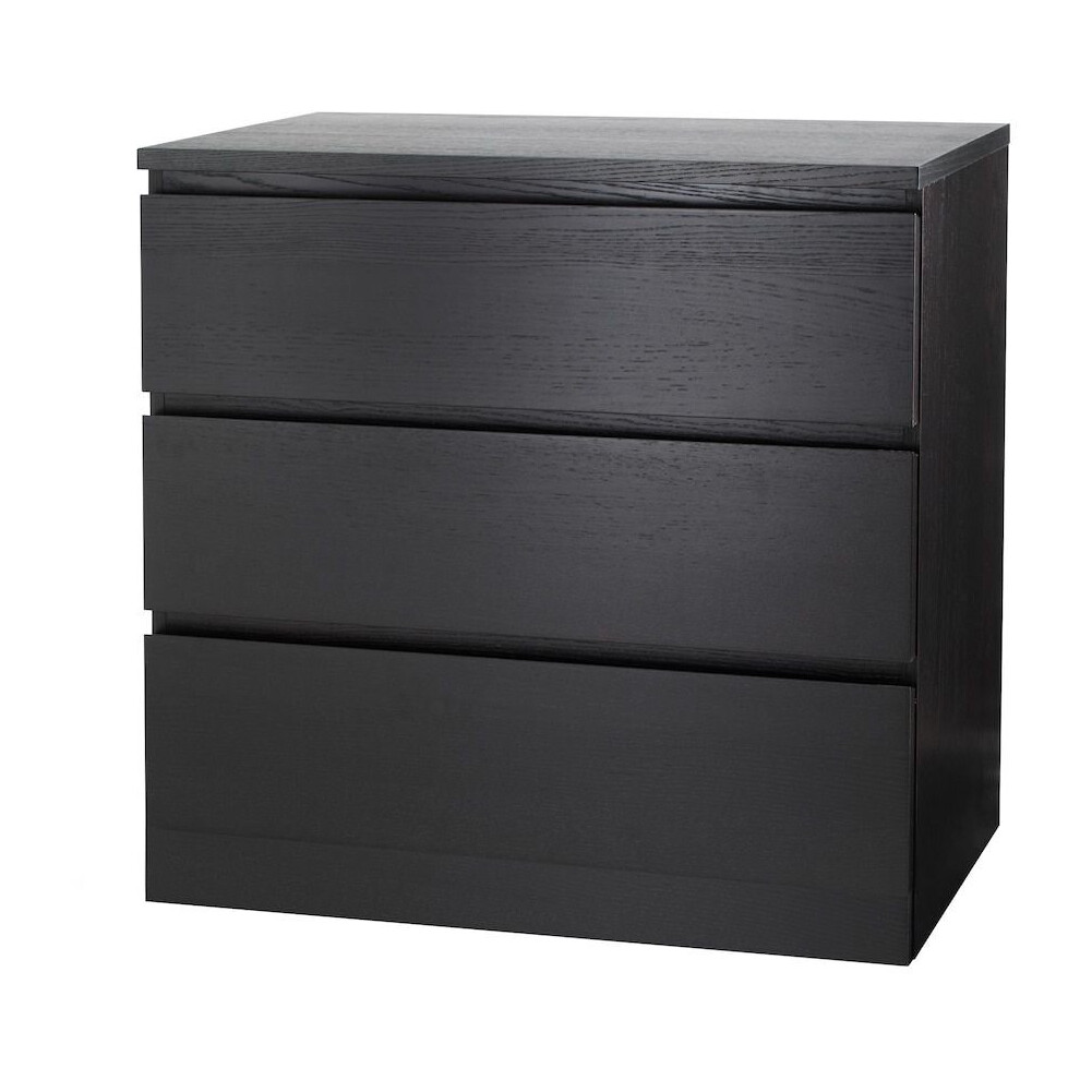 Ikea MALM Chest of 3 drawers, black-brown 80x78 cm