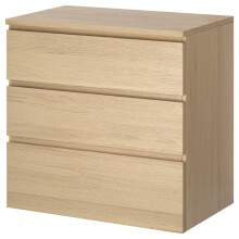 Ikea MALM Chest of 3 drawers, white stained oak veneer 80x78 cm