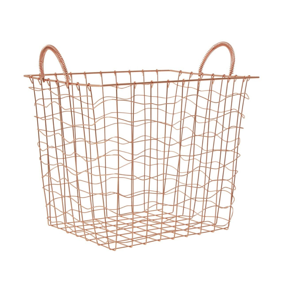 Premier Housewares Stylish Copper Plated Basket, Functional Wireframe Basket For Kitchen, High Quality Contemporary Basket