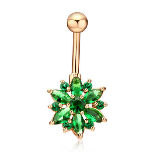 gold-plated pink zircon, gold-plated white zircon, gold-plated green zirconPiercing jewelry chrysanthemum zircon belly button buckle