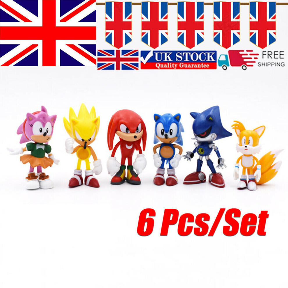 6X Sonic The Hedgehog Knuckles Amy Tails Cake Topper Action Figure Kids Toy
