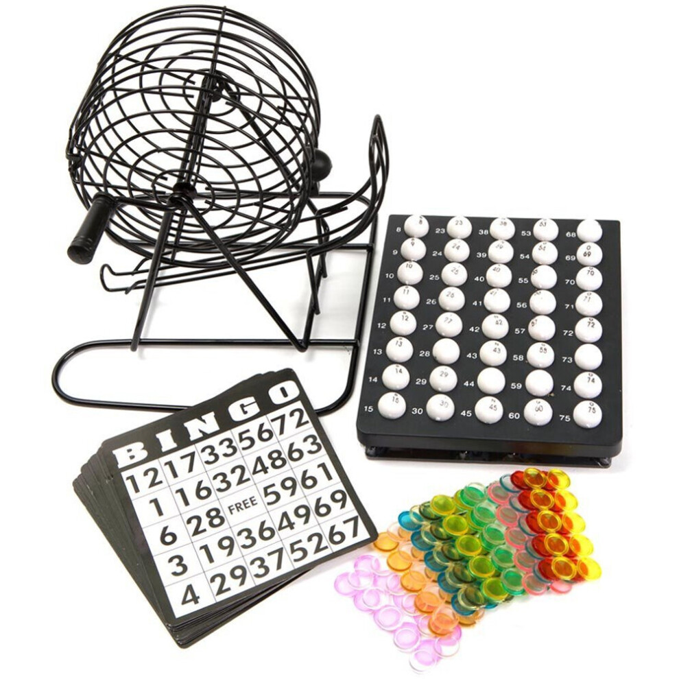 CLASSIC BINGO 75 BALL WHEEL WIRE CAGE LOTTO GAME SET WITH CARD MARKER TICKET SET