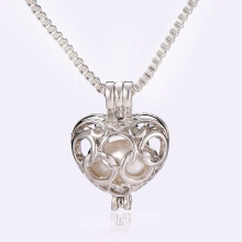 K401 Silver Alloy Pearl Cage 33mm Flowers Heart Stainless Steel Wedding Necklace