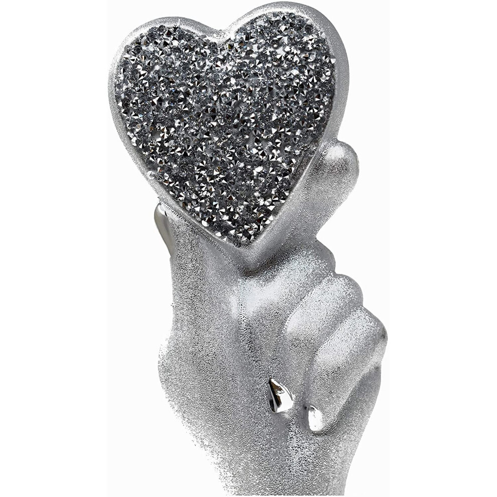 Silver Hand Holding Heart Sparkle Ornament Bling Crushed Diamond Gift