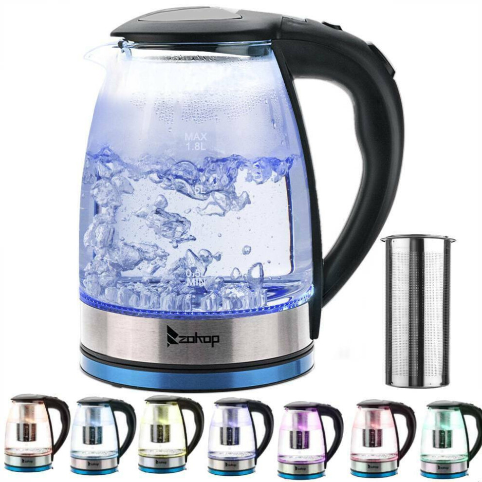 2200W Rainbow 7 Colours LED Illuminated Electric Glass Kettle 1.8L Cordless