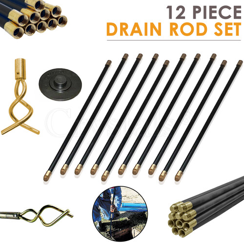 Universal Drain Rod with 12 Rods/Plunger/Worm Drain Cleaning Chimney ...