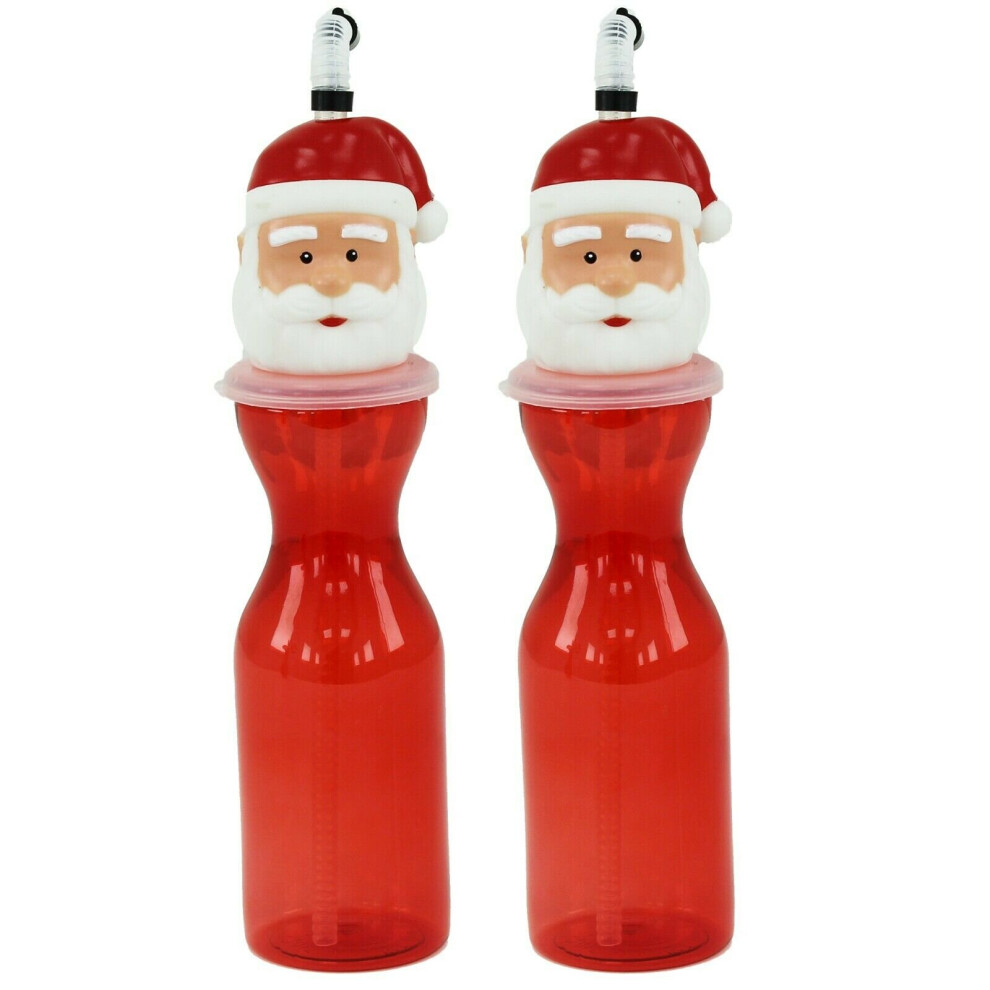 Snow White (Santa, 2 Bottles) Kids Novelty Christmas Drinking Bottle Santa Claus Naughty Elf Snowman Straw Toy