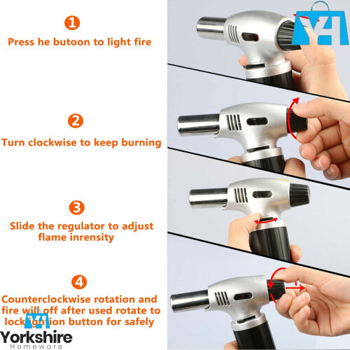Blow Torch Refillable Butane Gas Lighter Adjustable Flame Safety Lock 1