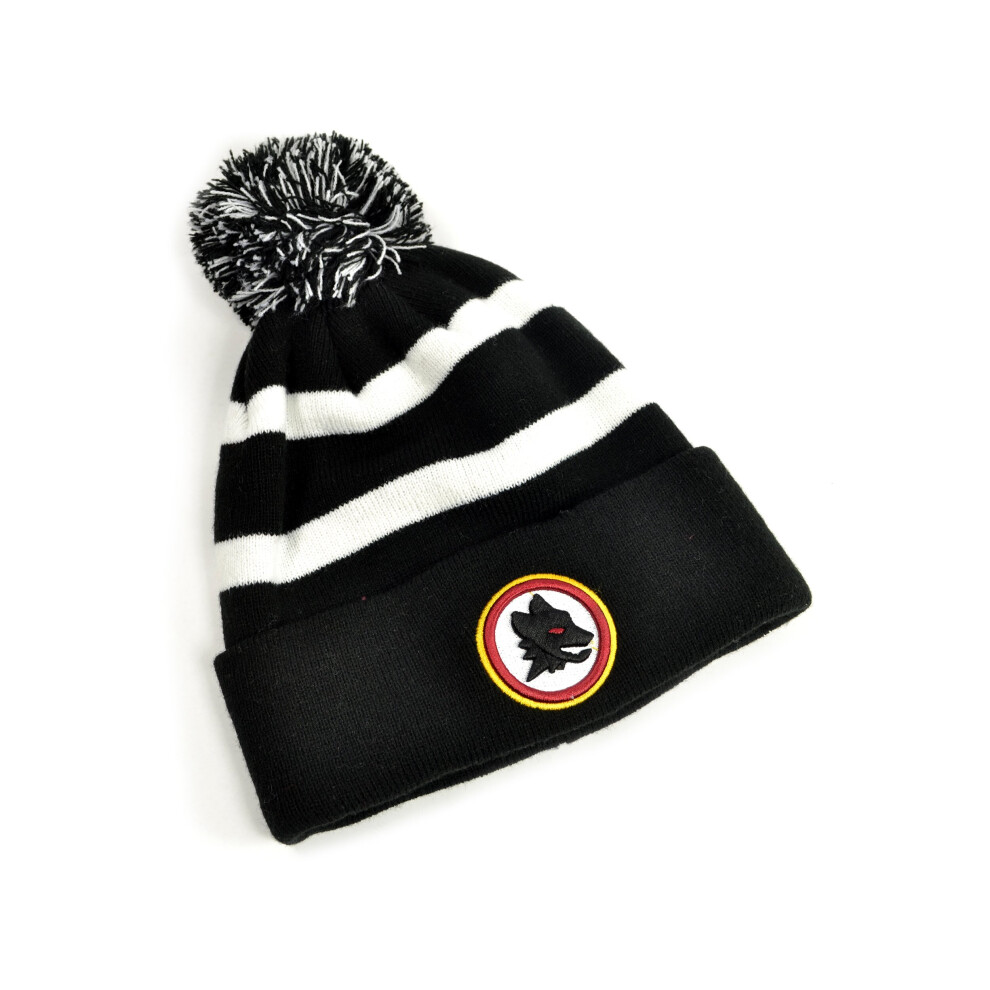 AS Roma Knitted Turn Up Hat Black White Pom Pom