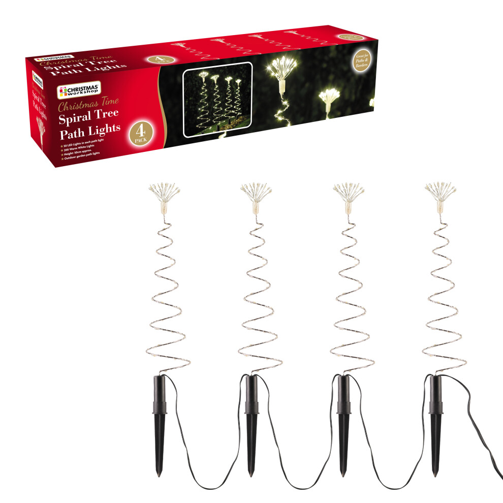 The Christmas Workshop 70699 4 x 10 LED Spiral Stake Lights - Warm White