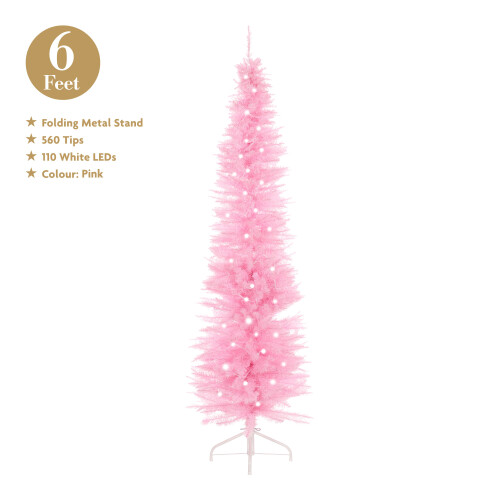 The Christmas Workshop 70870 6ft Pink Pre-Lit Slimline Christmas Tree