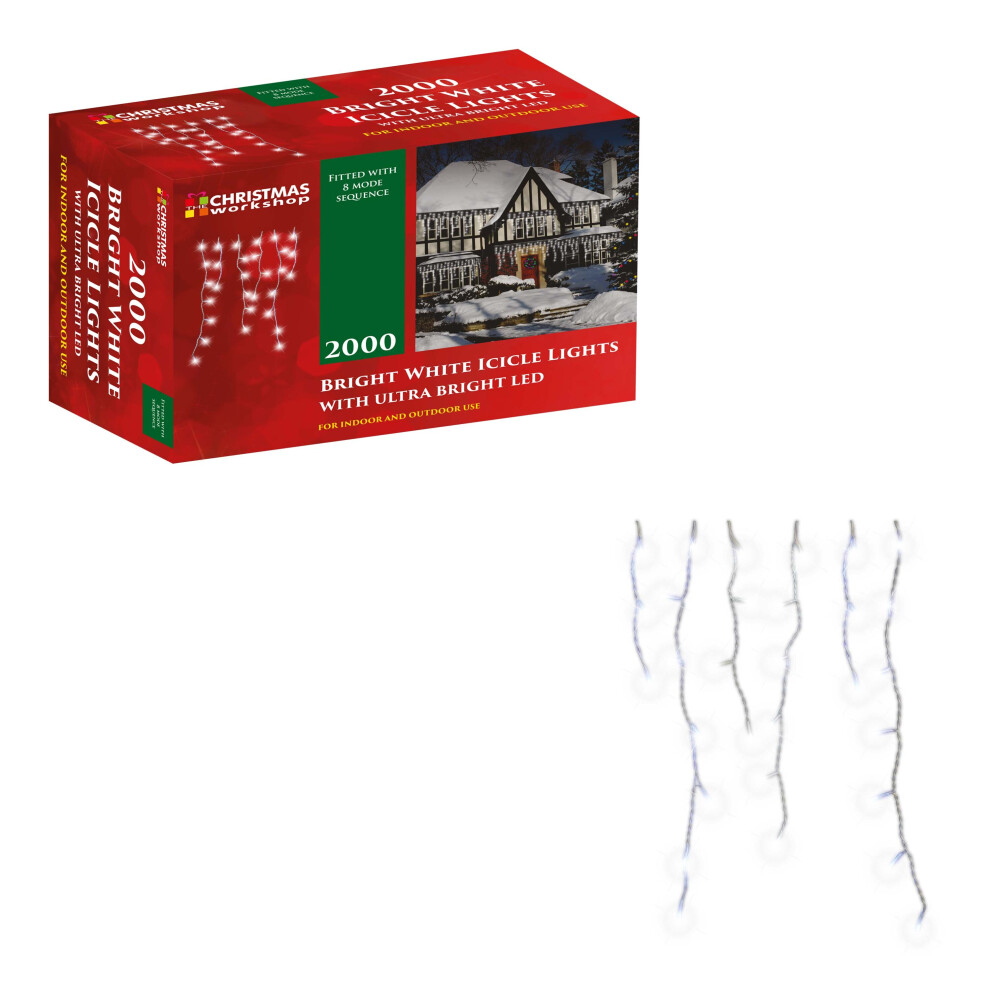 Christmas Workshop 86310 2000 Icicle LED White Outdoor Christmas Lights