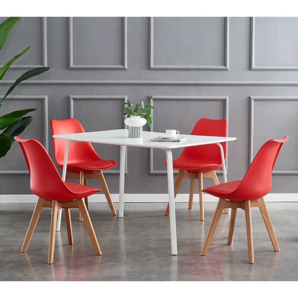 (Red, 4) MCC Dining Chairs with Wooden Legs Soft Cushion Pad Stylish DELUXE Retro EVA