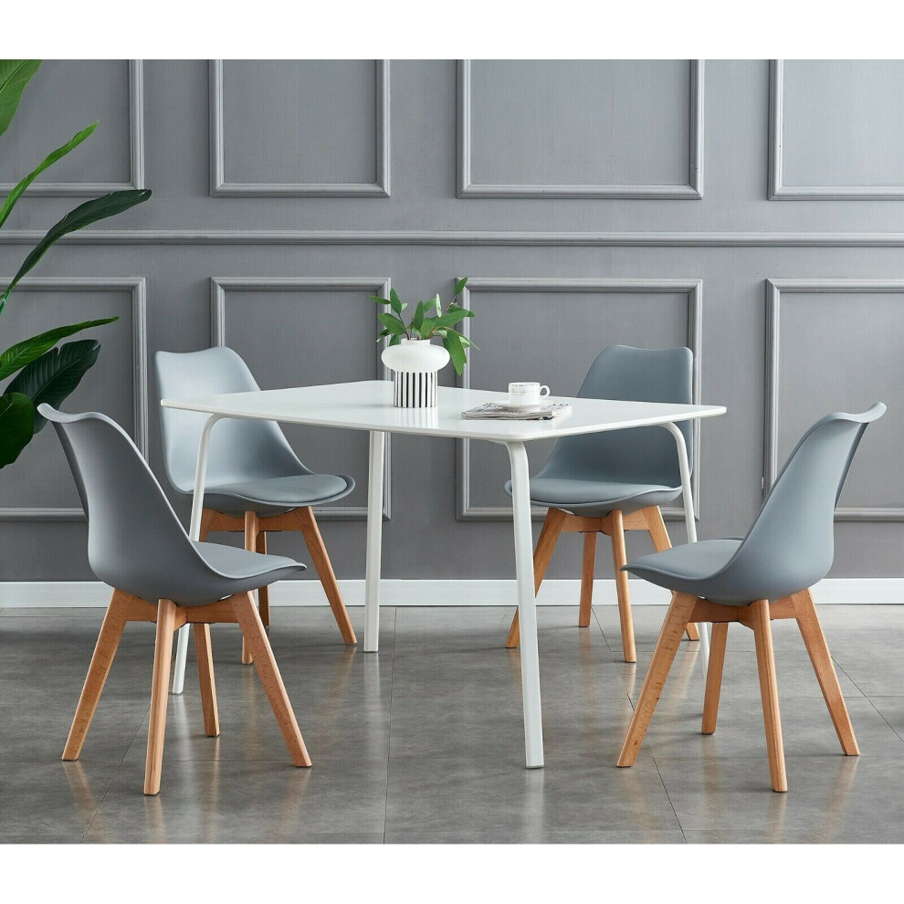 (Grey, 4) MCC Dining Chairs with Wooden Legs Soft Cushion Pad Stylish DELUXE Retro EVA