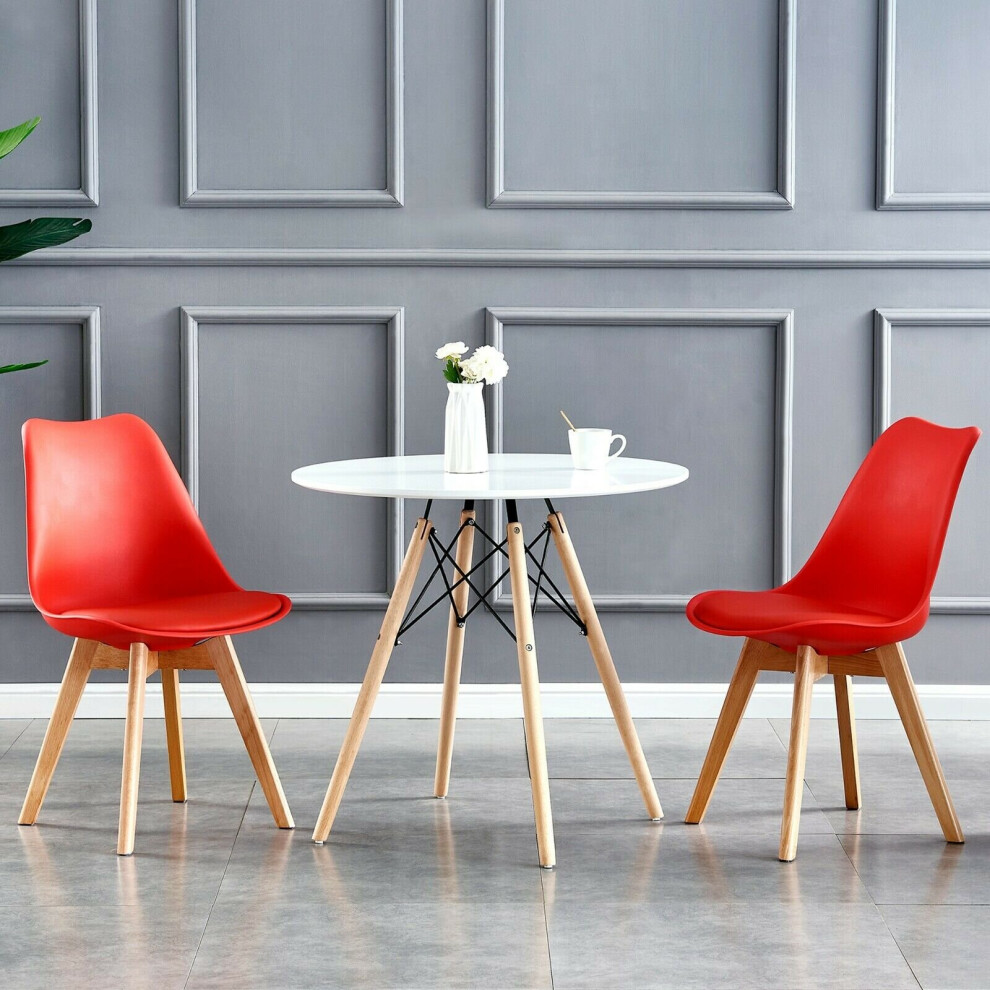 Mcc (Red, 2) Dining Chairs With Wooden Legs Soft Cushion Pad Stylish Deluxe Retro Eva