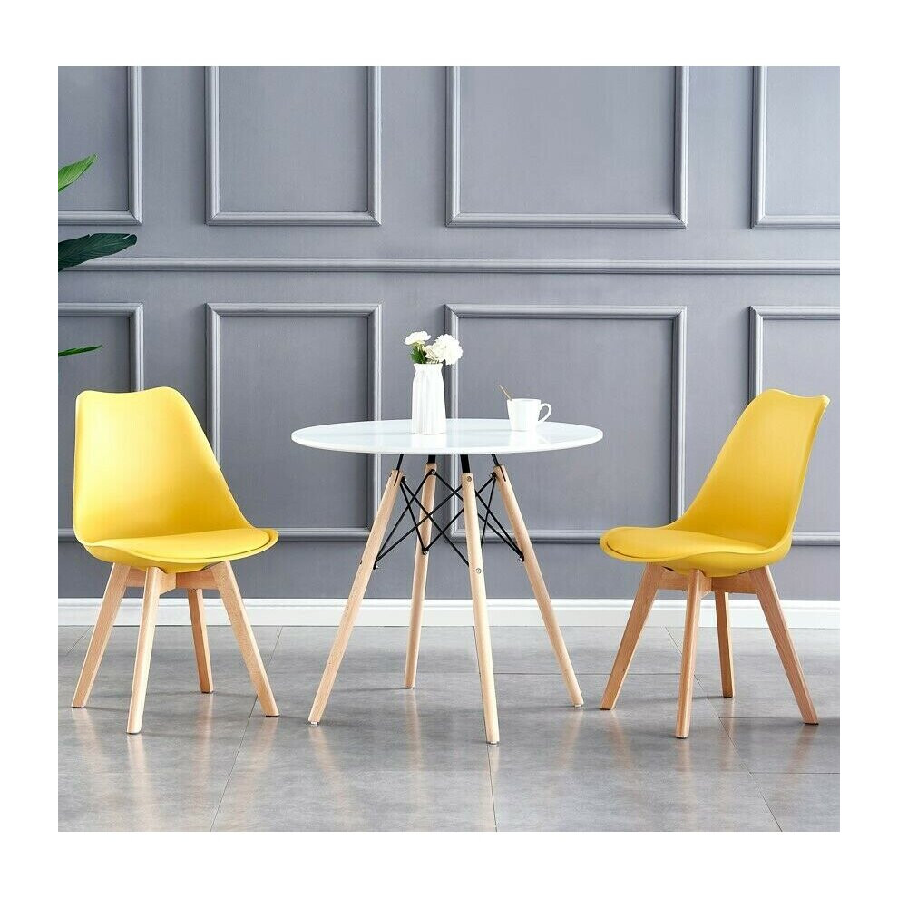 (Yellow, 2) MCC Dining Chairs with Wooden Legs Soft Cushion Pad Stylish DELUXE Retro EVA