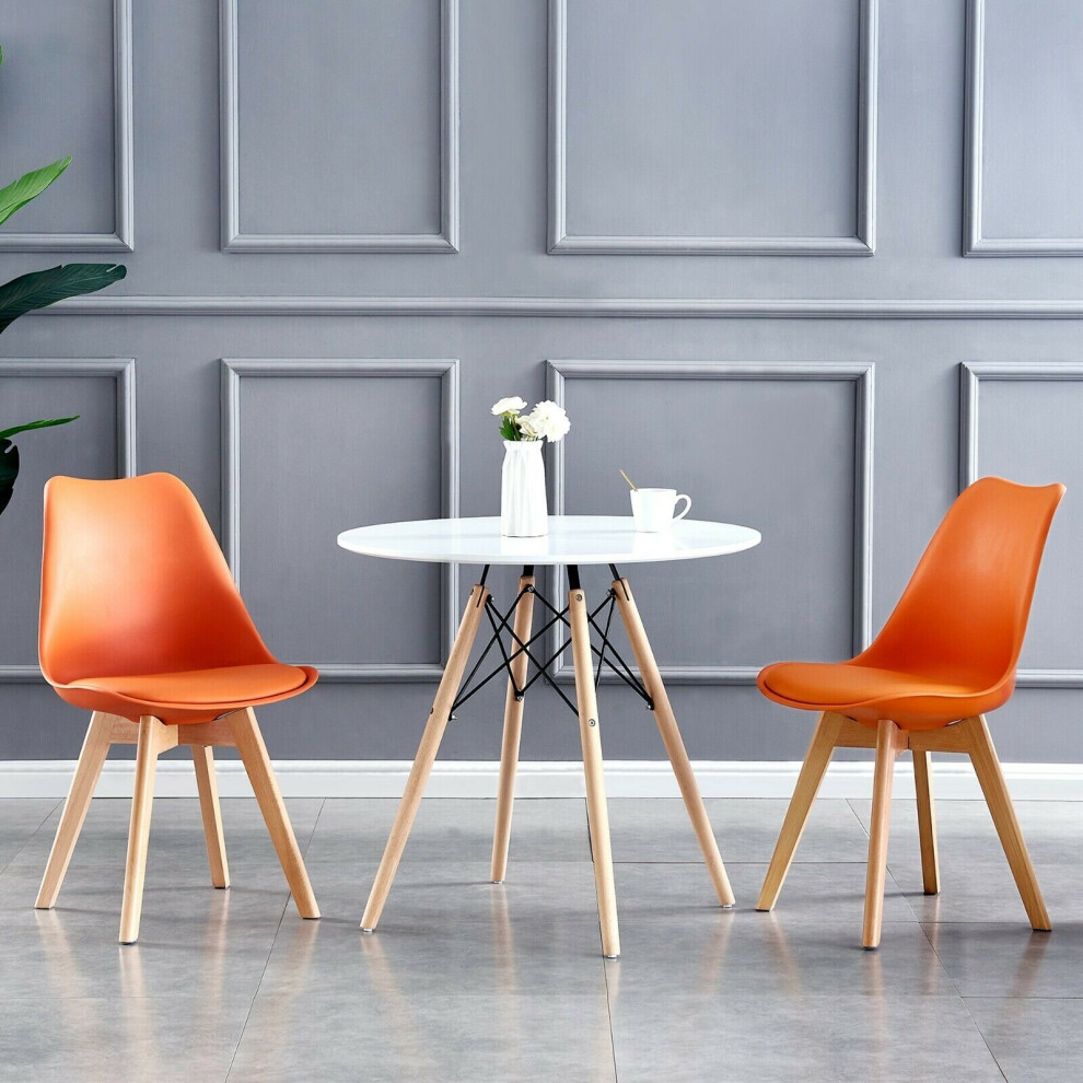 Mcc (Orange, 2) Dining Chairs With Wooden Legs Soft Cushion Pad Stylish Deluxe Retro Eva