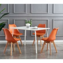 (Orange, 4) MCC Dining Chairs with Wooden Legs Soft Cushion Pad Stylish DELUXE Retro EVA