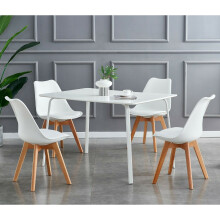 (White, 4) MCC Dining Chairs with Wooden Legs Soft Cushion Pad Stylish DELUXE Retro EVA
