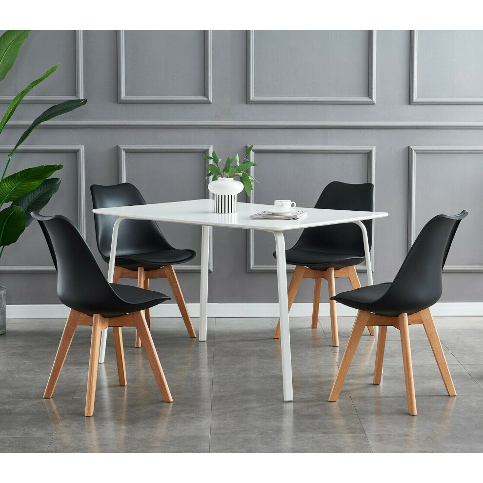 (Black, 4) MCC Dining Chairs with Wooden Legs Soft Cushion Pad Stylish DELUXE Retro EVA