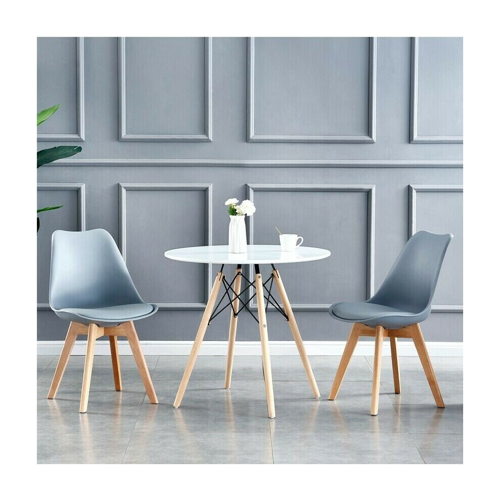 (Grey, 2) MCC Dining Chairs With Wooden Legs Soft Cushion Pad Stylish DELUXE Retro EVA