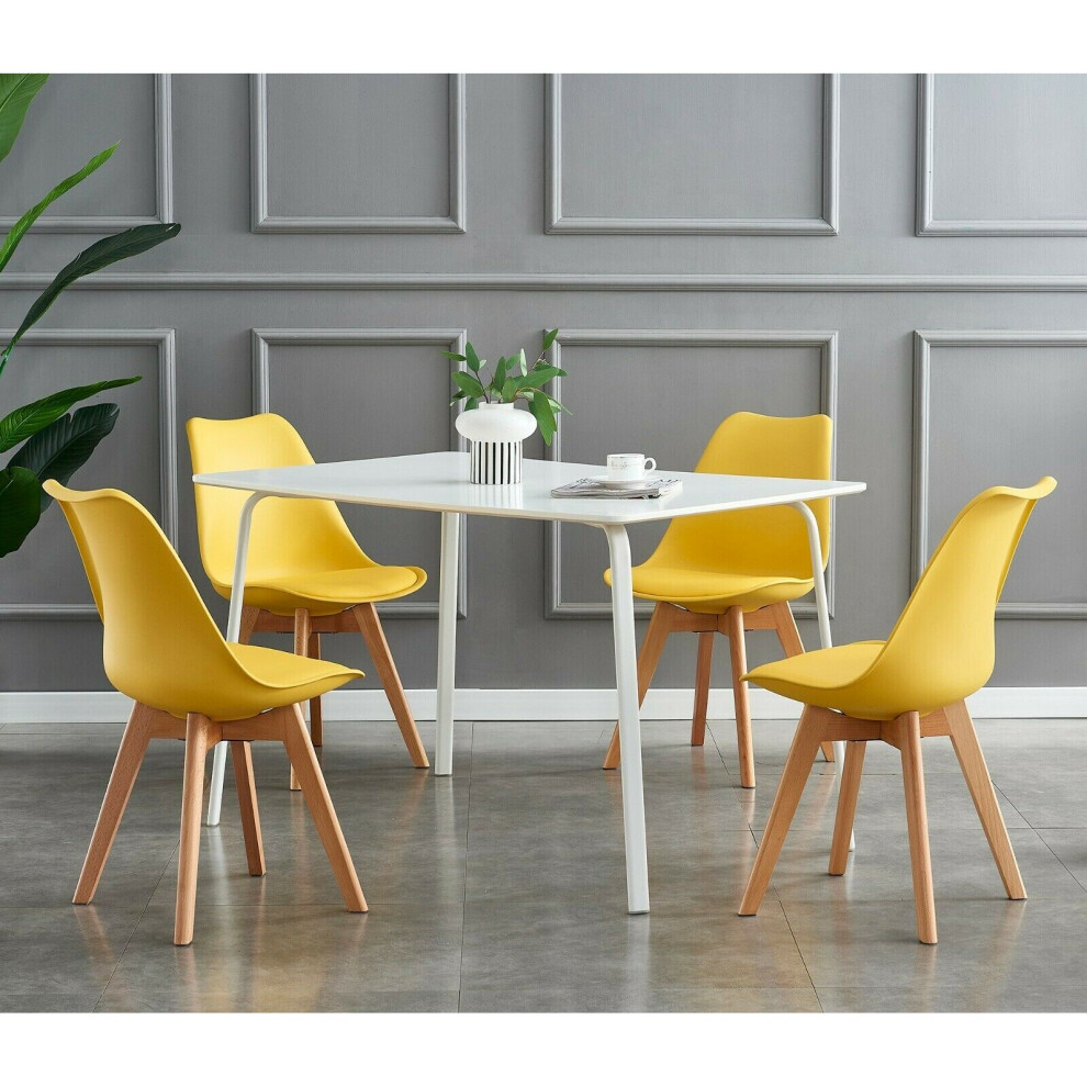 Mcc (Yellow, 4) Dining Chairs With Wooden Legs Soft Cushion Pad Stylish Deluxe Retro Eva