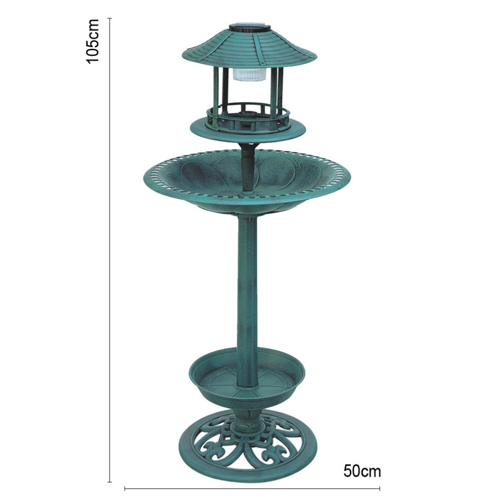 (Green) olar Powered Bird Bath Bowl Garden Ornamental Feeding Station Pedestal Table