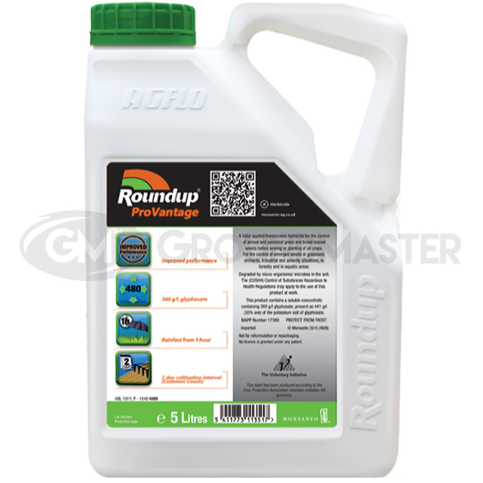 (1) Roundup Pro Vantage 480 5 Litre Strong Professional Glyphosate Garden Weedkiller