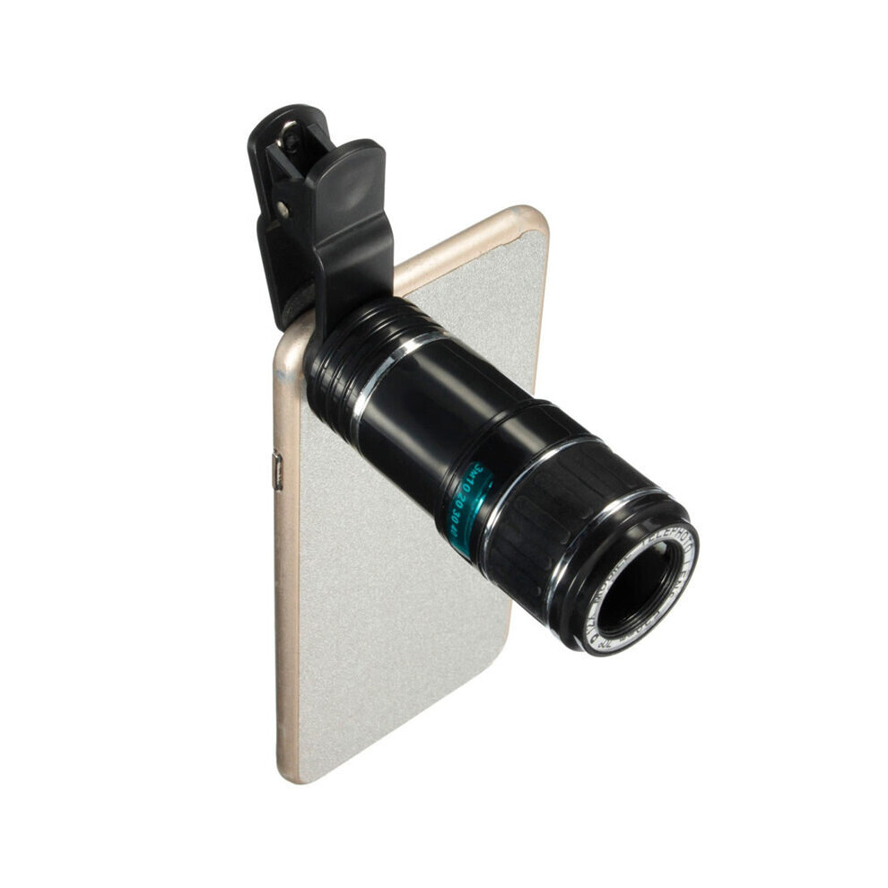 Universal 12X Zoom Optical Clip Telephoto Telescope Camera Lens For Mobile Phone Lens Camera Zoom Black 8272997295758