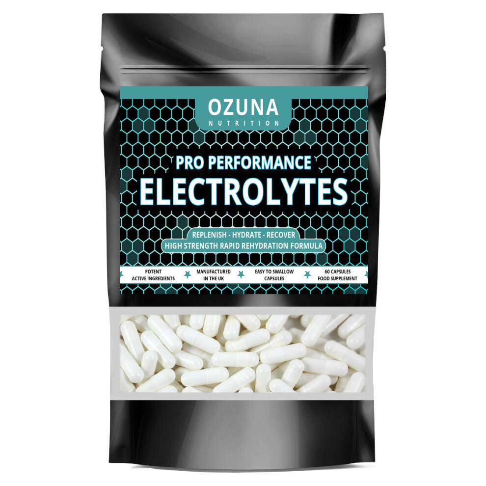 Ozuna Nutrition Pro Performance Electrolytes Tablets Rapid Hydration Replenish Lost Minerals & Salts | Suitable For Vegetarians | 60 Capsules