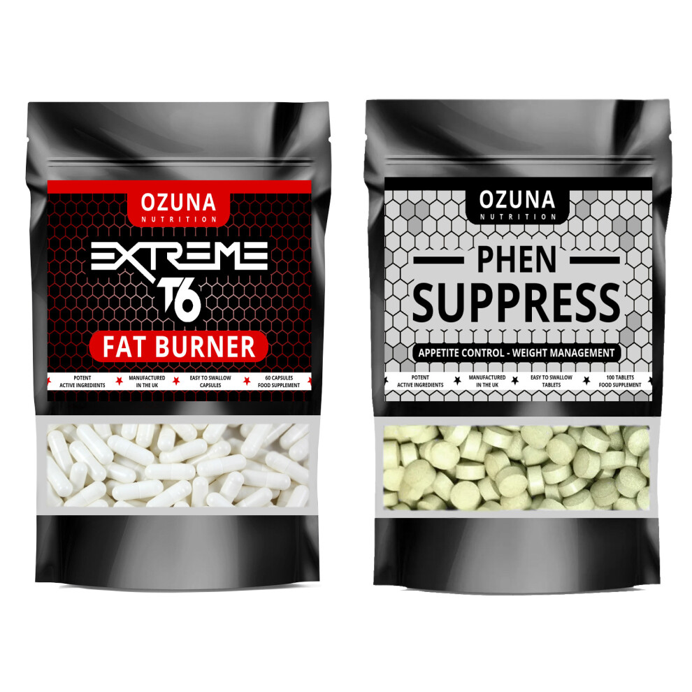 Ozuna Nutrition Extreme T6 Keto Fat Burner & Phen Suppress Appetite Suppressant Bundle, Weight Loss & Appetite Control Pills, Made In The Uk