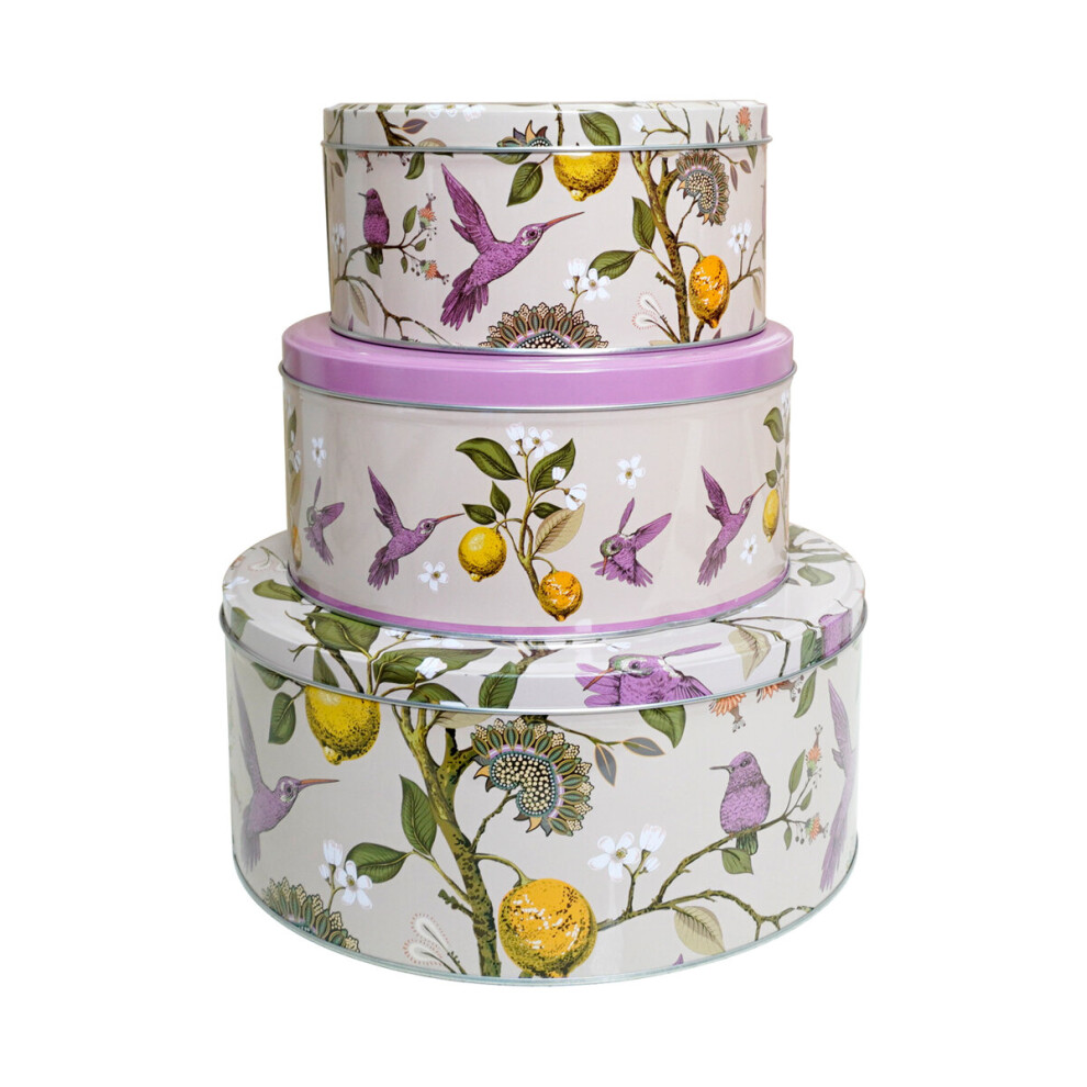 (Humming Birds) Cake Storage Tins Set 3 Round Nesting Kitchen