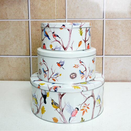 (Spring Birds) Cake Storage Tins Set 3 Round Nesting Kitchen 2