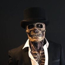 (RedHat, Onesize) Skeleton Biochemical Mask for Halloween Props Silicone Full Cover Head with Hat