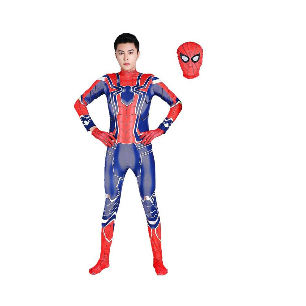 (Jumpsuit+Headcover, Adult L) Avengers Endgame Iron Spiderman Peterparker Cosplay Costume Halloween Jumpsuit Silver