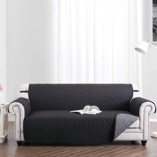 (3 Seater Sofa Cover, Black Dark Grey) Waterproof Sofa Covers Quilted Throw Washable Anti Slip Cover Couch Furniture Protector Pet