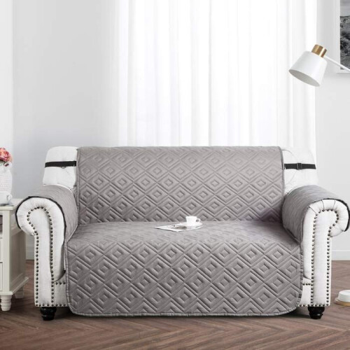 (2 Seater Sofa Cover, Grey Silver) Waterproof Sofa Covers Quilted Throw Washable Anti Slip Cover Couch Furniture Protector Pet