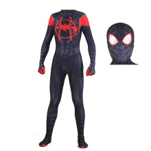 (Kids Full Set(Jumpsuit+Headcover), 150 cm) Spider-Man Into the Spider-Verse Kids Adult Costume Miles Morales Cosplay Outfit