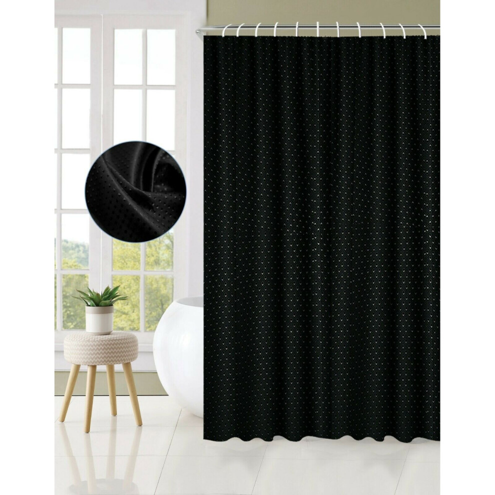 (Black) Extra Long Bathroom Shower Curtain With Hooks Waterproof Curtain