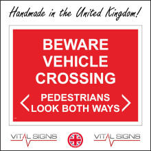 (150 x 100mm - 6 x 4, C - Dibond / Composite Aluminium) CS520 Beware Vehicle Crossing Pedestrians Look Both Ways Sign Lorries Wagons 600mm x 450mm B - Magnetic - Vehicle Grade