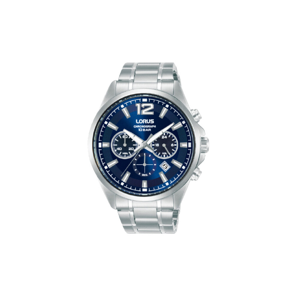 (Blue) Lorus Mens Chronograph Watch Stainless Steel Strap