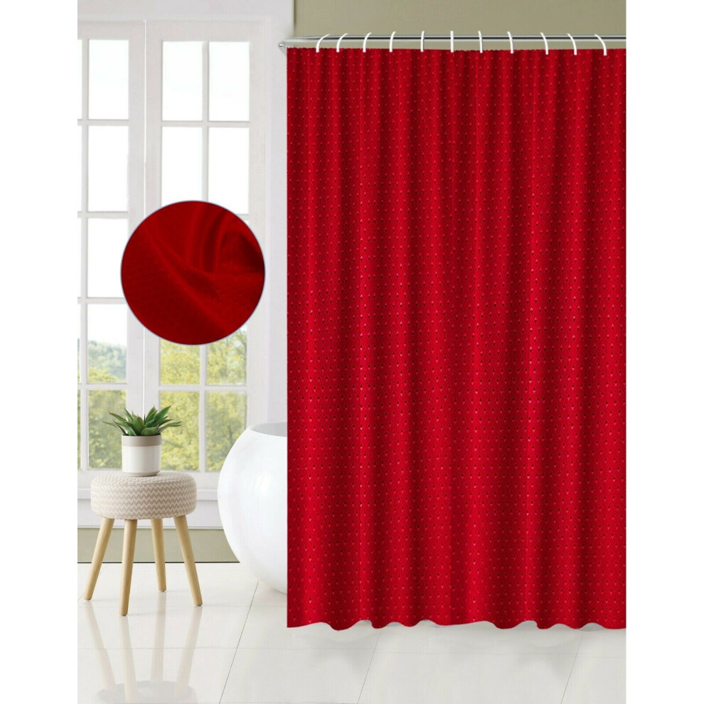 (Red) Extra Long Bathroom Shower Curtain With Hooks Waterproof Curtain