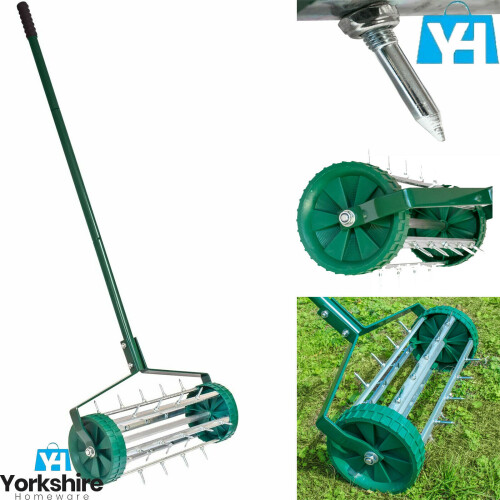 3 Step Rolling Grass Lawn Aerator Steel Spike Roller Aluminum Adjustable Handle 1