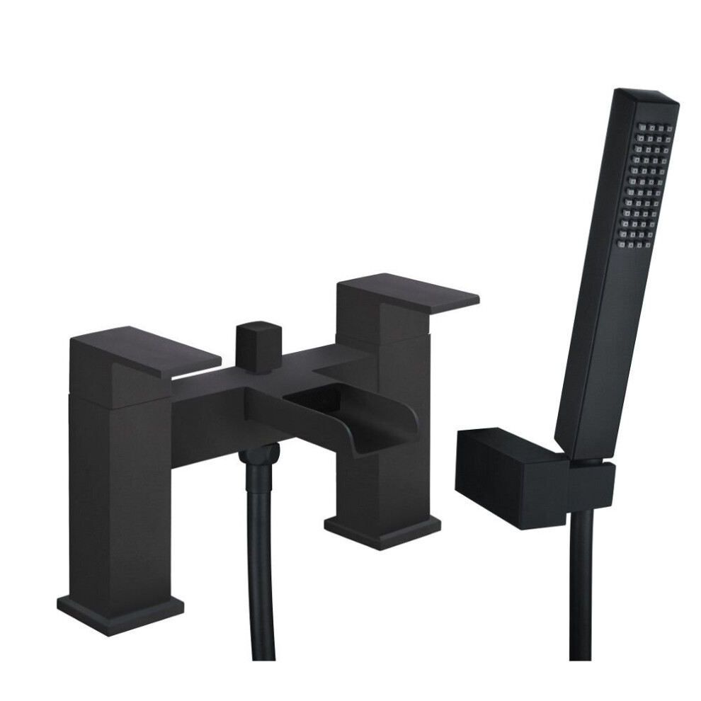 Bath Shower Mixer Tap Matt Black Including Hose Handset & Wall Bracket 5060651452950