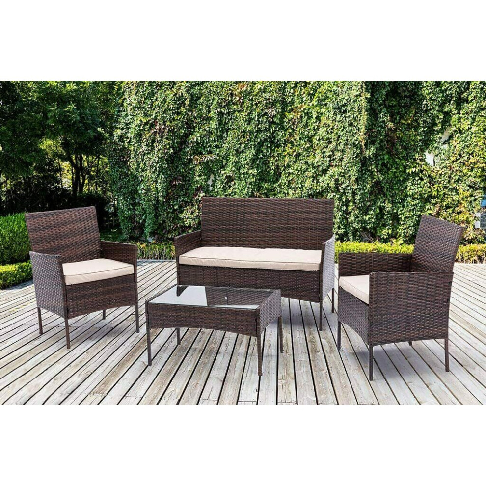 (Brown) MCC Rattan Furniture 4 pcs Sofa Set Table & Chairs "Roger" Garden Outdoor