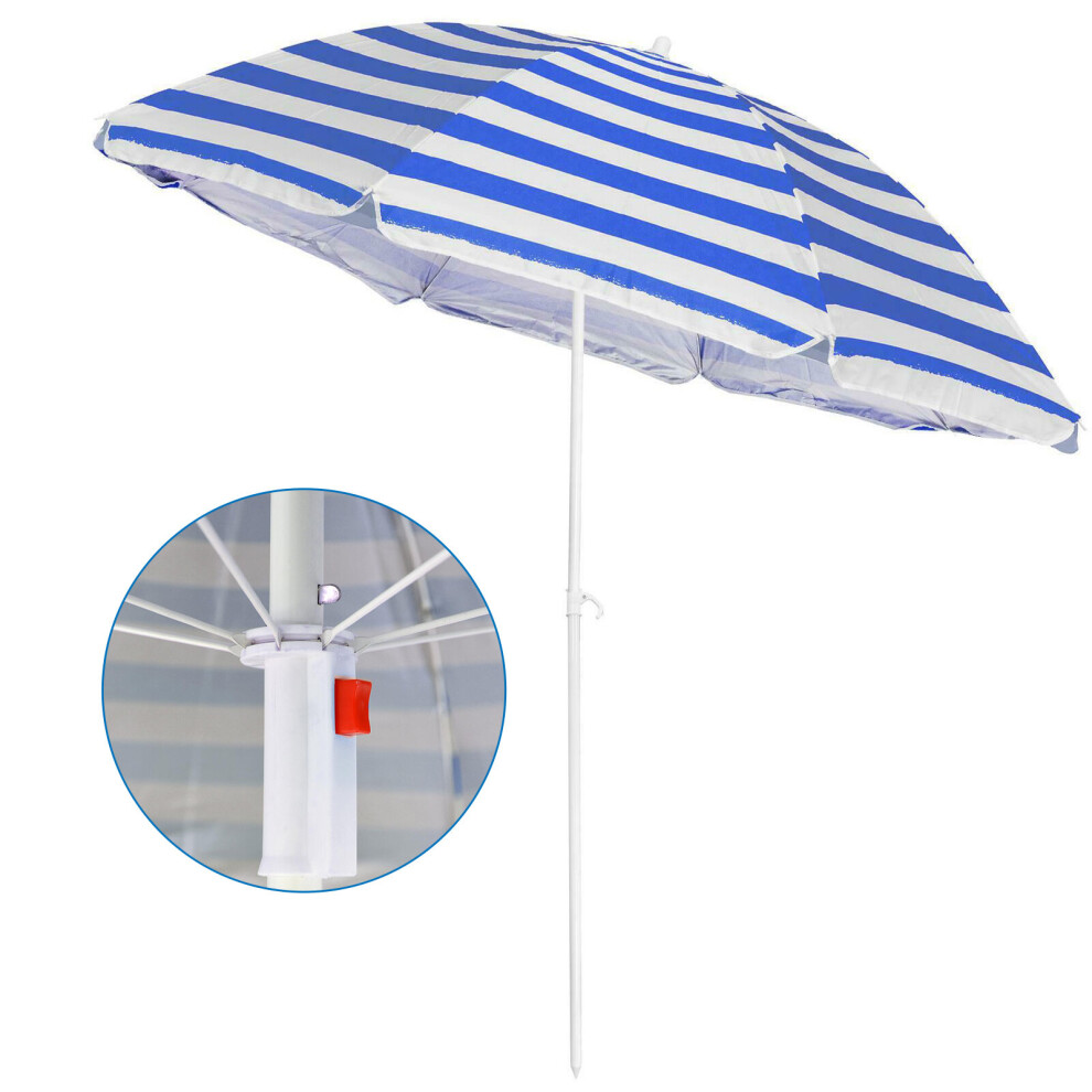 (Blue) 1.7 m Garden Beach Patio Tilt Parasol Umbrella Sunshade Shelter UPF UV Protector